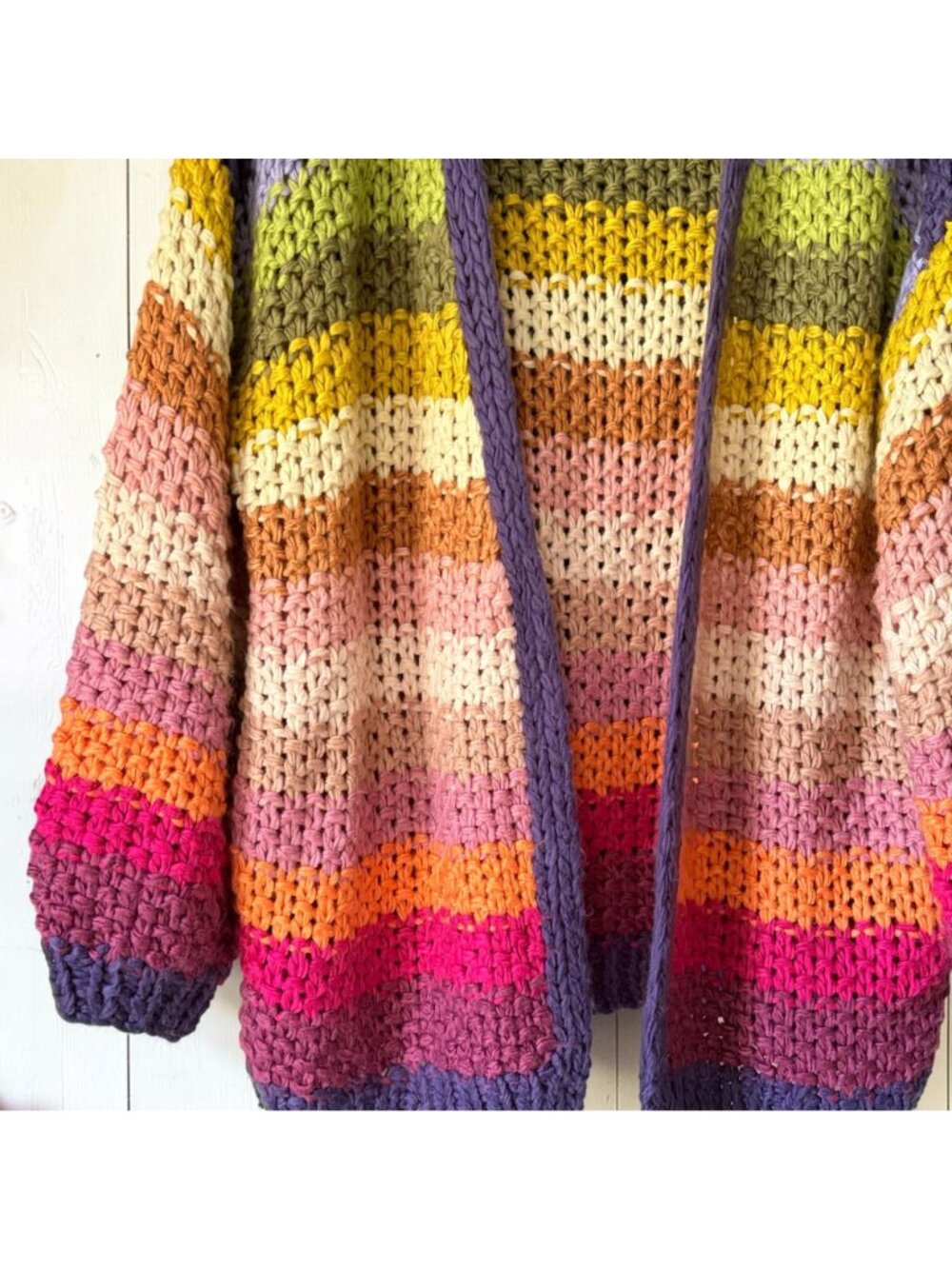 Listicle Crochet Cardigan Sweater Small Rainbow Striped Chunky Knit Oversized Po - Picture 5 of 8